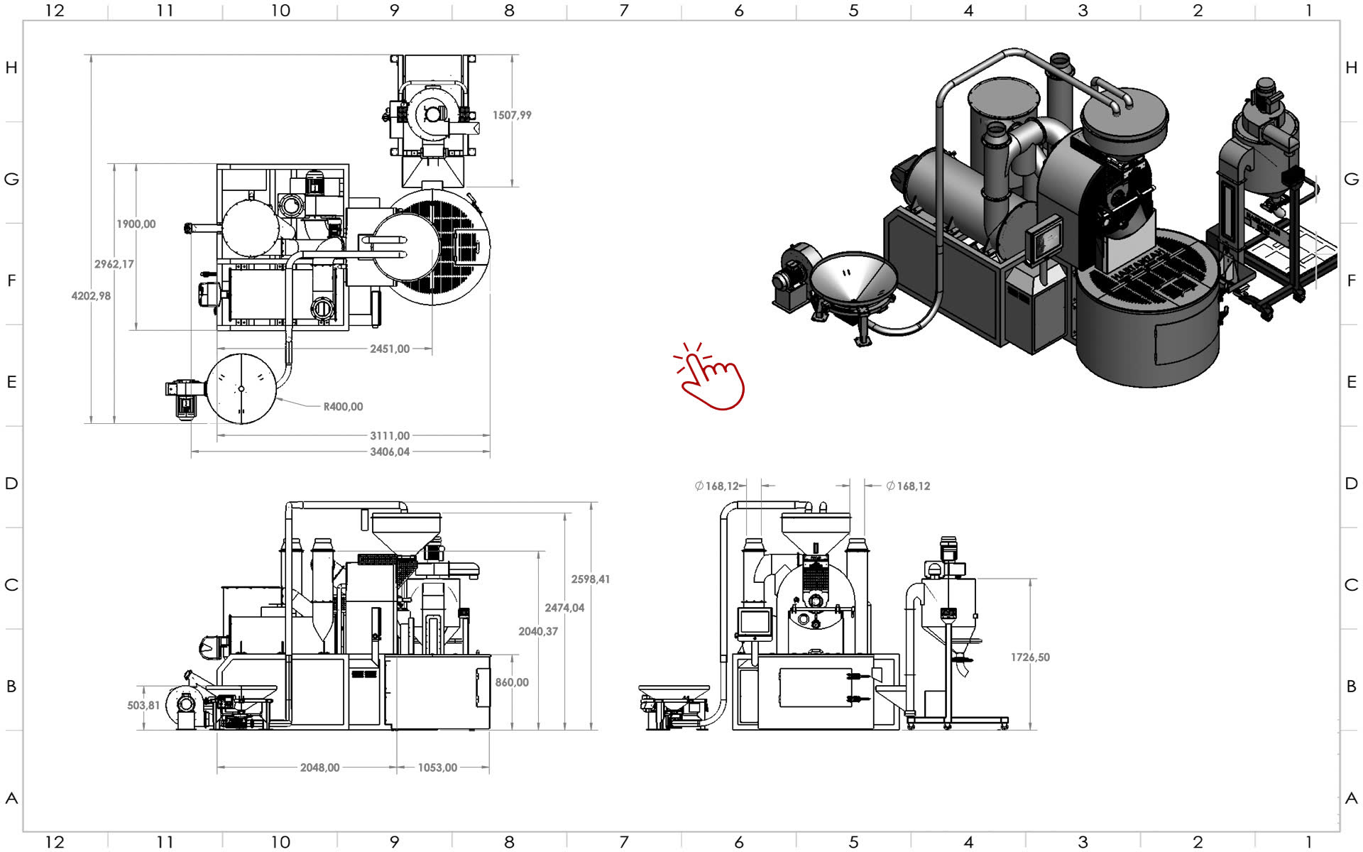 25 kg coffee roaster dimension