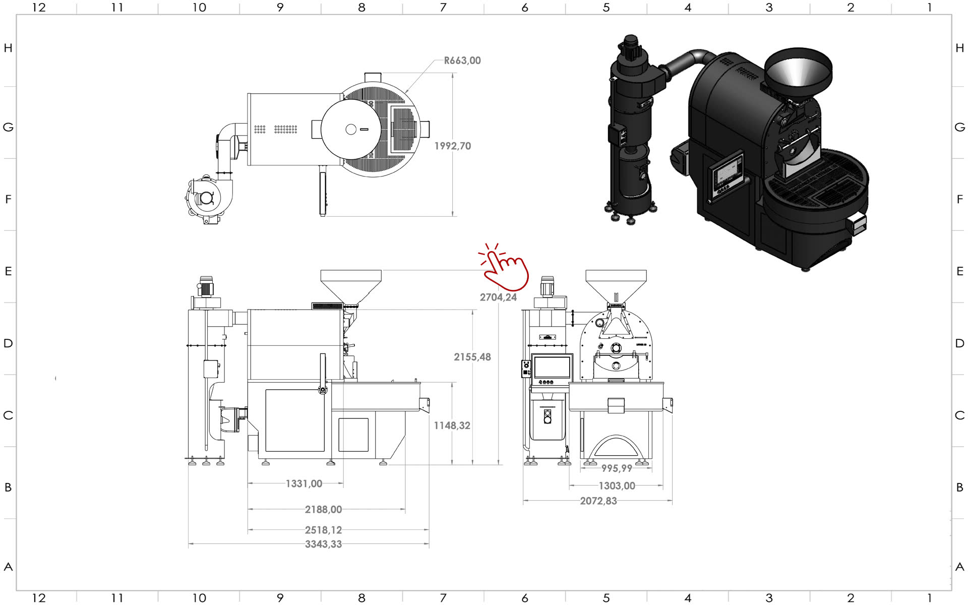240 kg coffee roaster dimension